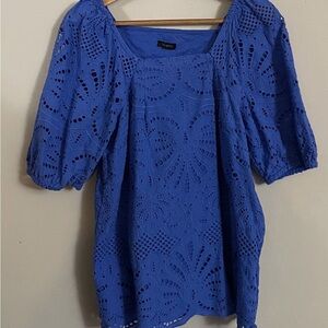 Talbots Cotton Blue Square Neck Eyelet Top Cottagecore Fairycore Coquette Boho